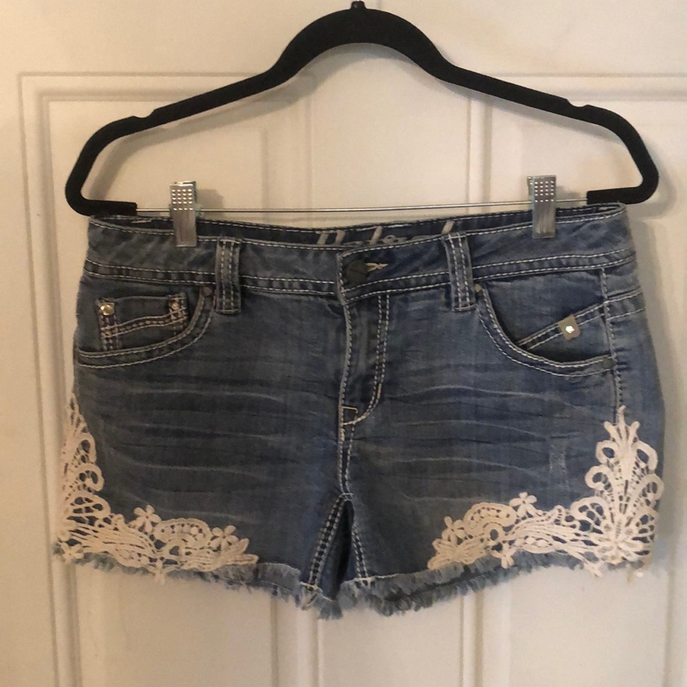Petrol Lady Denim and Lace Edged Shorts